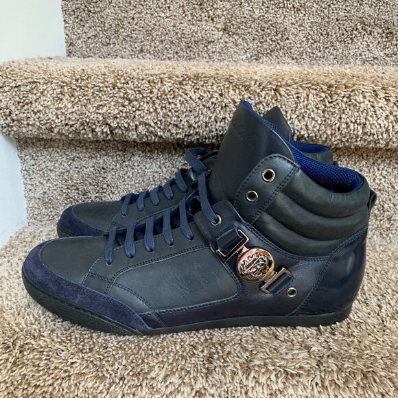 Roberto Cavalli Men\'s RC Monogram Blue Leather Sneakers .